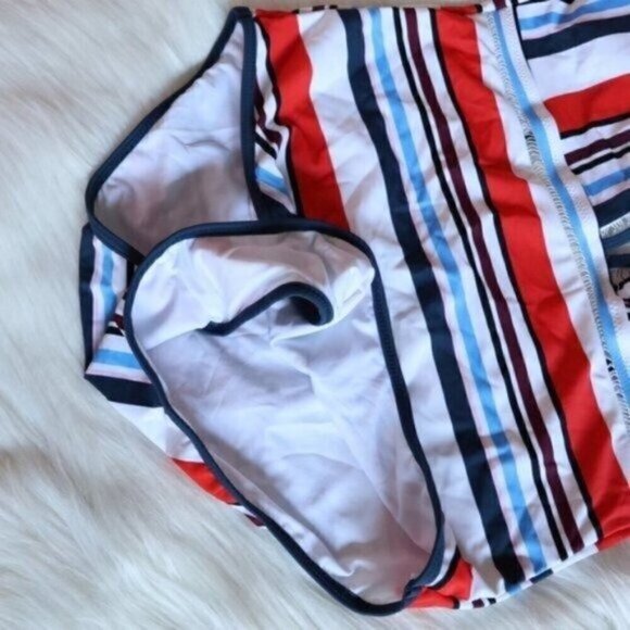 NWT Stripe Print One Piece Bathing Suit Size Large White Orange Blue Swimsuit - Picture 5 of 11